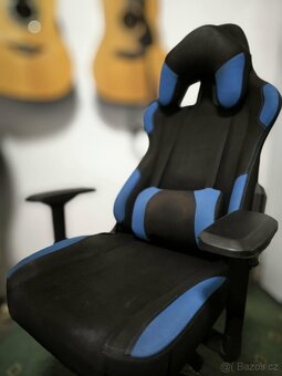 Herní XL racing křeslo - textilní potah, modrá - 6