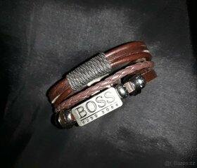 Nový pánský značkový náramek Hugo Boss hnědý kožený 21,5 cm - 6