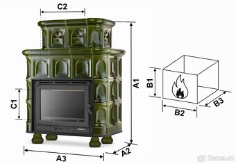 Kachlová kamna s litinovou vložkou SALZBURG, 15 kW zelená - 6