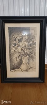 Pěkný obraz v dřevěném rámu,orig.kresba,signovaný - 6