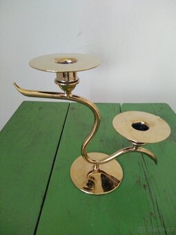 Skleněný zlatý svícen/dekorace. Česká výroba. - 6