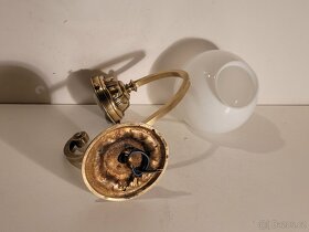 secesní mosazná lampa, lampička, bílé nebo matové stínidlo - 6