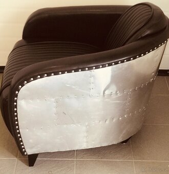 2 Aviator Tomcat Chairs Riveted Aluminum/Ribbed Leatherette - 6