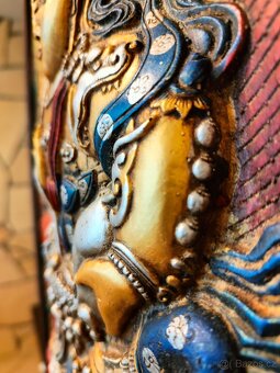 Tibetské drevo bronzová maľba - Thanka - 6