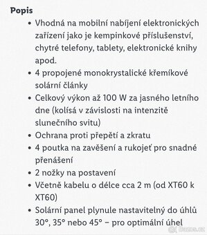 Prenosny solarni panel 100W / 5A - 6