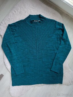 Dámský žíhaný tyrkysový svetr s plastickým vzorem L - 6