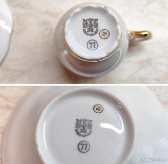 Hrníčky a talířky 12ks - Karlovarský porcelán (zlacený) - 6