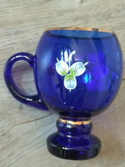 Modré sklo, sklenice s ouškem - 6