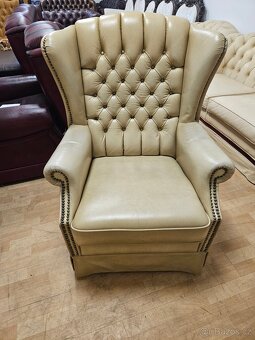 Chesterfield štýl,kožená vysoká sedačka,farba cappuccino - 6