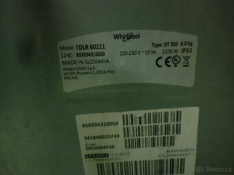 Prodáme pračku Whirlpool na 6 kg prádla, horní plnění, A+++ - 6