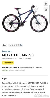 Prodam horske kolo BERGAMONT METRIC LTD 27.5 - 6
