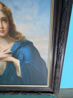 Starožitný obraz na plátně, vyřezávaný rám - 6