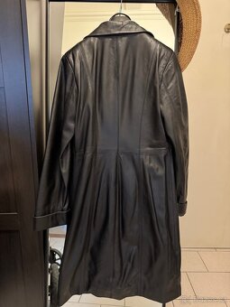 Dlouhá retro kožená bunda / trenčkot / leather coat - 6