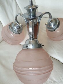 Starožitný lustr art deco na tyči dřevěná část růž - 6