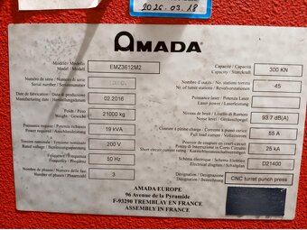 Vysekávací lis AMADA EMZ 3612 M2, použitý, od roku 2016. - 6