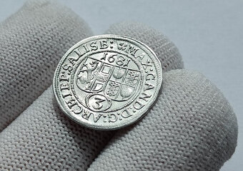 TOP Stříbrná Mince 3 Krejcar 1681, stav 0/0 LUXUSNÍ STAV  - 6
