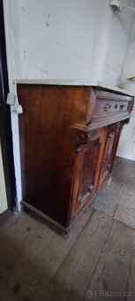 Starožitný příborník, skříňka, s mramorovou deskou - 6