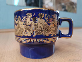 grecka keramika - modra so zlatym ornamentom - vaza a salok - 6