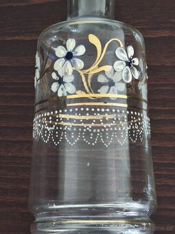 Starší skleněná karafa / vázička s ručně malovanou výzdobou - 6