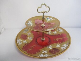 Velký starožitný etažer , smalty , 2 patra , TOP STAV - 6