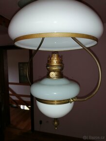 Starožitný lustr, opálové sklo (původně petrolejová lampa) - 6