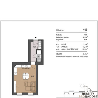 Pronájem bytu 1+kk 36,75m2 v centru Brna, na ulici Vlhká - 6