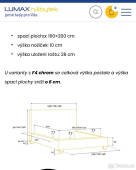Čalouněná postel 160 -rám s čelem a úložným prostorem - 6