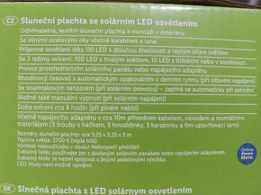 Nová stínící solární plachta s 110 LED 3,25x3,25x3m Florabes - 6