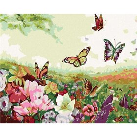 Malování podle čísel - Louka plná motýlů, 50x40 cm obraz - 6