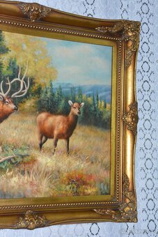 Zámecký obraz - Jelen s laní - olej na plátně - 6