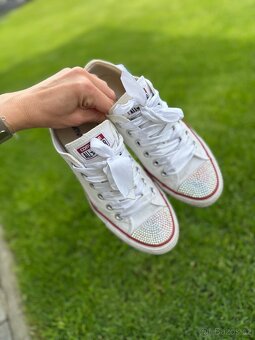 2x luxusní červené + bíle converse s kamínky Swarovski - 6