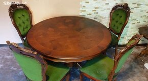 Starožitný stůl + 4 čalouněné židle - 6