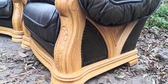 Kožená sedací souprava 3+1+1 s masivnim dubovým dřevem - 6