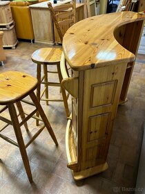 Dřevěný bar a 3 barové židle, masiv borovice - 6