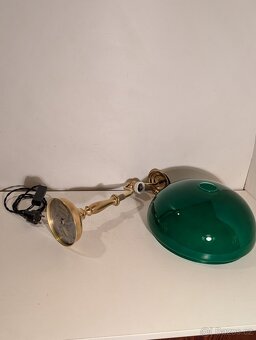mosazná lampička, lampa, zelené stínidlo, bankéřka - 6
