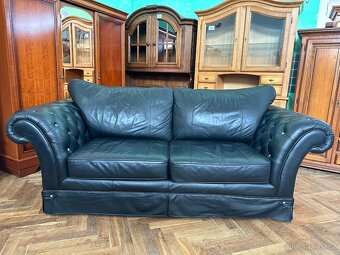 Chesterfield kožená sedací souprava 3+1 černá, - 6