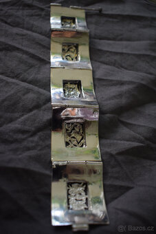 Stříbrný masivní exotický článkový náramek Egypt - 6