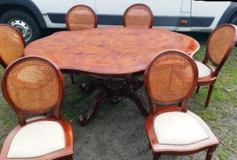 Jídelní set starožitný 1,8 + 6 židlí výplet –JS7.07 - 6