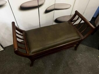 Krásná Antik lavička s koženým Polstrováním - 6