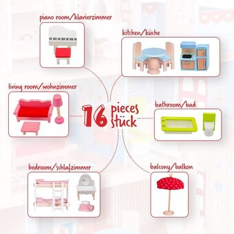 Infantastic Dřevěný domeček pro panenky, 60,5 x 71 x 32,5 c - 6