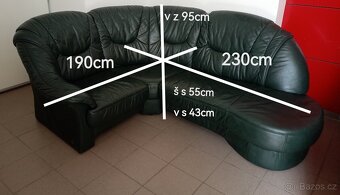 Kožená rohová sedací souprava - PRAVÁ KŮŽE, TOP STAV - 6