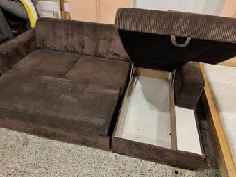 Hezká hnědá Rozkládací rohová sedací souprava manšestr - 6