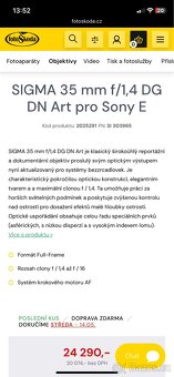 Sigma 35 mm f1,4 ART pro Sony E - 6