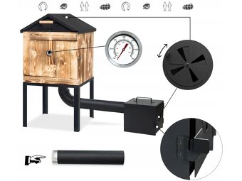 Udírna 120 cm opálená s XL topeništěm a plechovou střechou - 6
