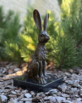 Bronzová socha Sedící zajíc soška zvířete dekorace - 6