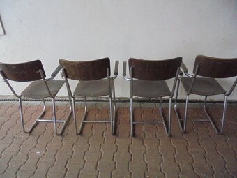 Chromovaná křesla 4x kusy + stůl Funkcionalismus - 6