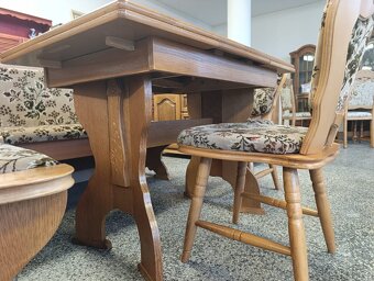 Rustikální jídelní set, stůl, 2 židle, lavice, masív - 6