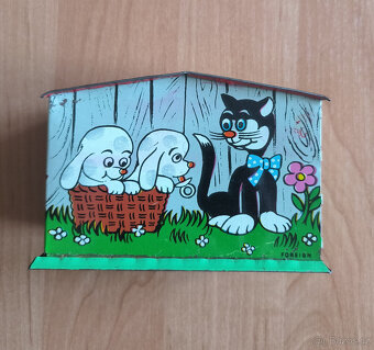 Starožitná retro plechová pokladnička na mince - 6