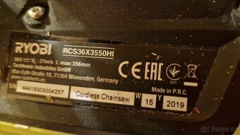 Akumulátorová řetězová pila Ryobi RCS36X nabiječka+ 2x bater - 6
