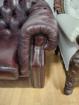 CHESTERFIELD ŠTÝL,KOŽENÁ SEDAČKA 3+2+1,TMAVOBORDOVÁ - 6